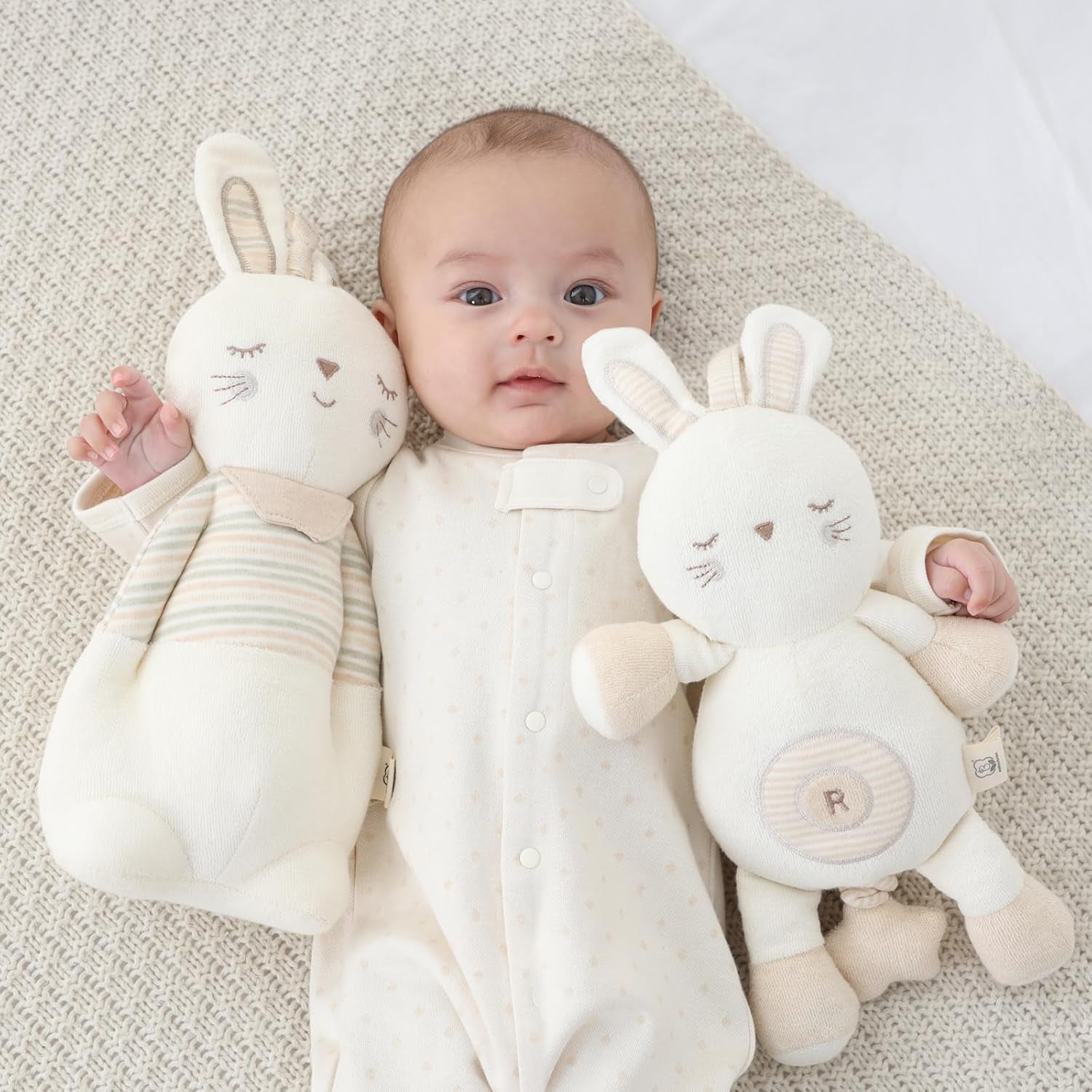 COTTONEBEBE Organic Mrs. Bunny Stuffed Animal with Lullaby Music - Perfect Gift for Infants 0-36 Months, Safe for Boys & Girls