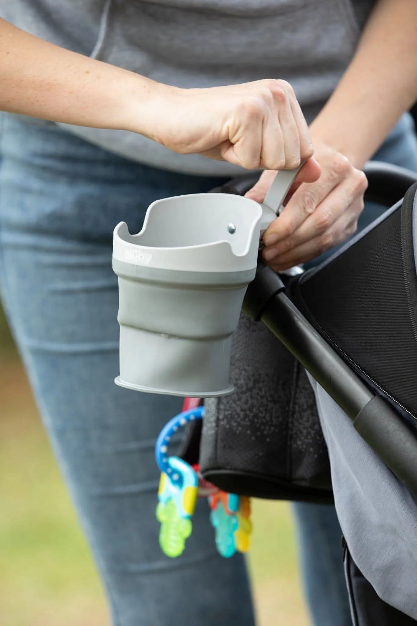 Nuby Gray Collapsible Stroller Bottle and Cup Holder - Ultimate Convenience for On-the-Go Parents