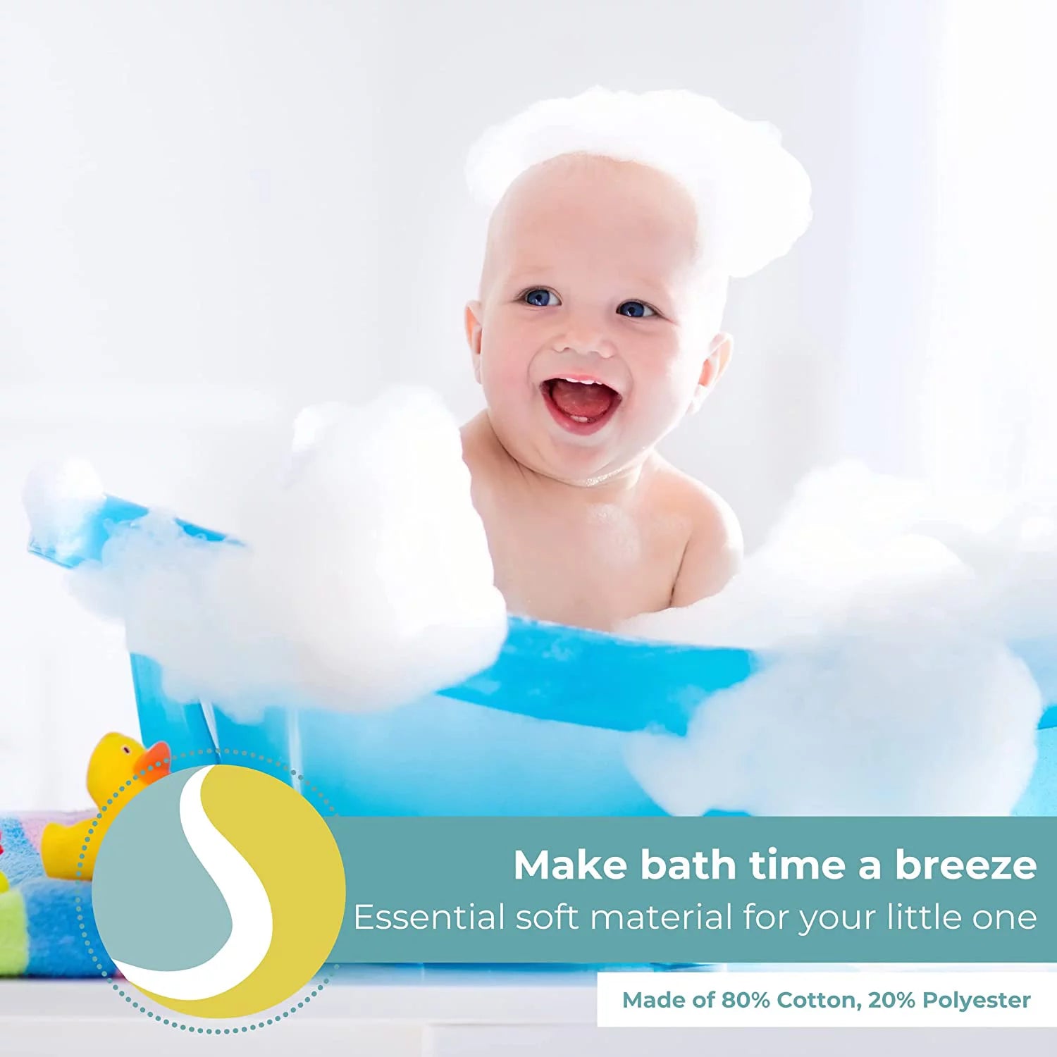 Luxurious Baby Cotton Terry Hooded Towel & Washcloth Set - 5 Piece Bath Essentials in Adorable Blue Whale Design for Newborns and Infants