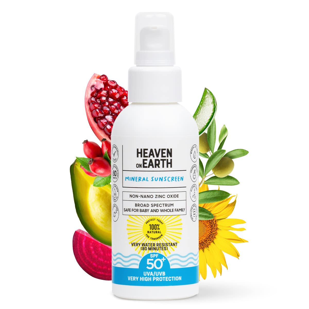 Natural Vegan SPF 50+ Mineral Sunscreen - Water Resistant, Safe for Newborns & Family - Non-Nano Titanium Dioxide Free - 100ml