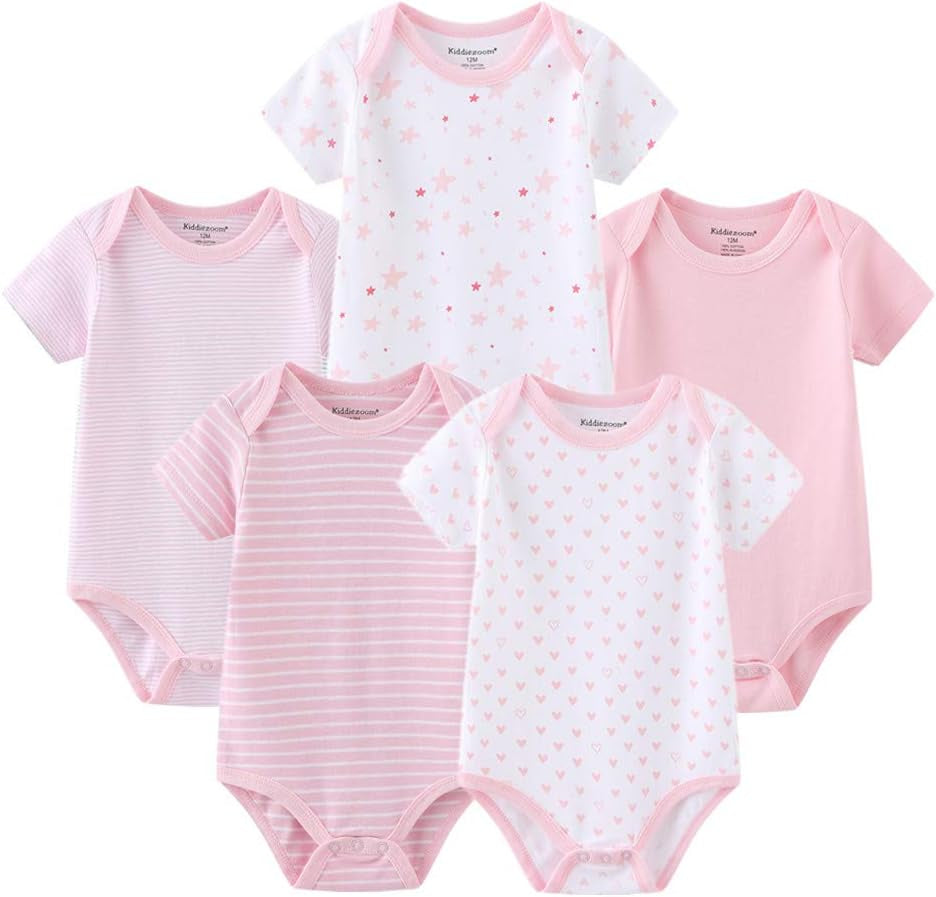Adorable 5-Pack Cotton Short Sleeve Baby Bodysuits for Newborns