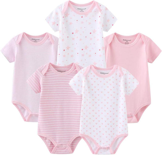 Adorable 5-Pack Cotton Short Sleeve Baby Bodysuits for Newborns
