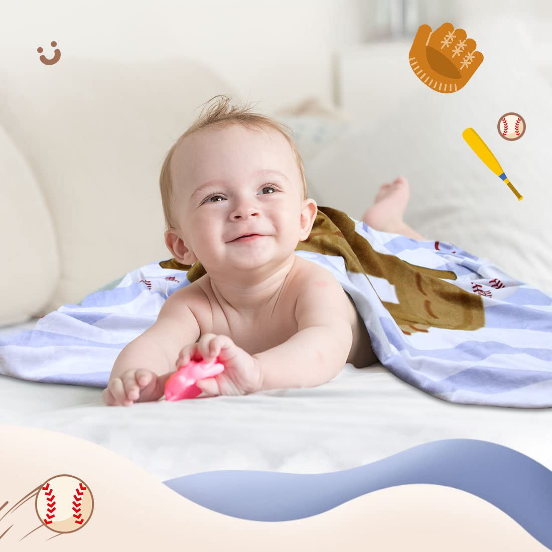 Baseball-Themed Baby Milestone Blanket - 40x50 Inch Soft Cotton Swaddle with Monthly Tracker & Photo Props- Ideal for Sports-Loving Parents.