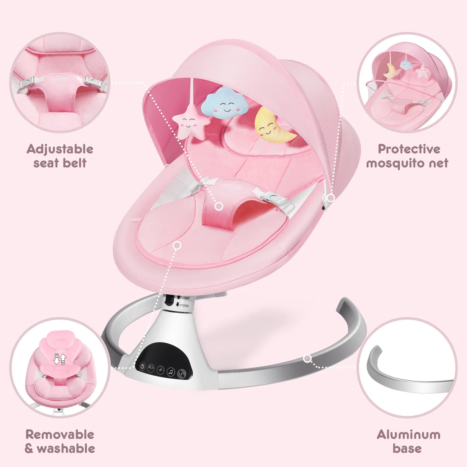 HARPPA Electric Baby Swing -5-Speed Rocker with Remote Control & Music (Pink)