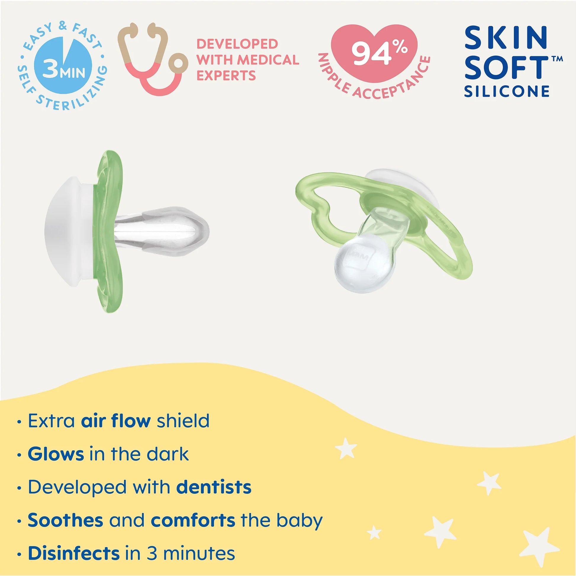 MAM Air Night Pacifier for Girls, 6+ Months - 2 Pack for Peaceful Sleep