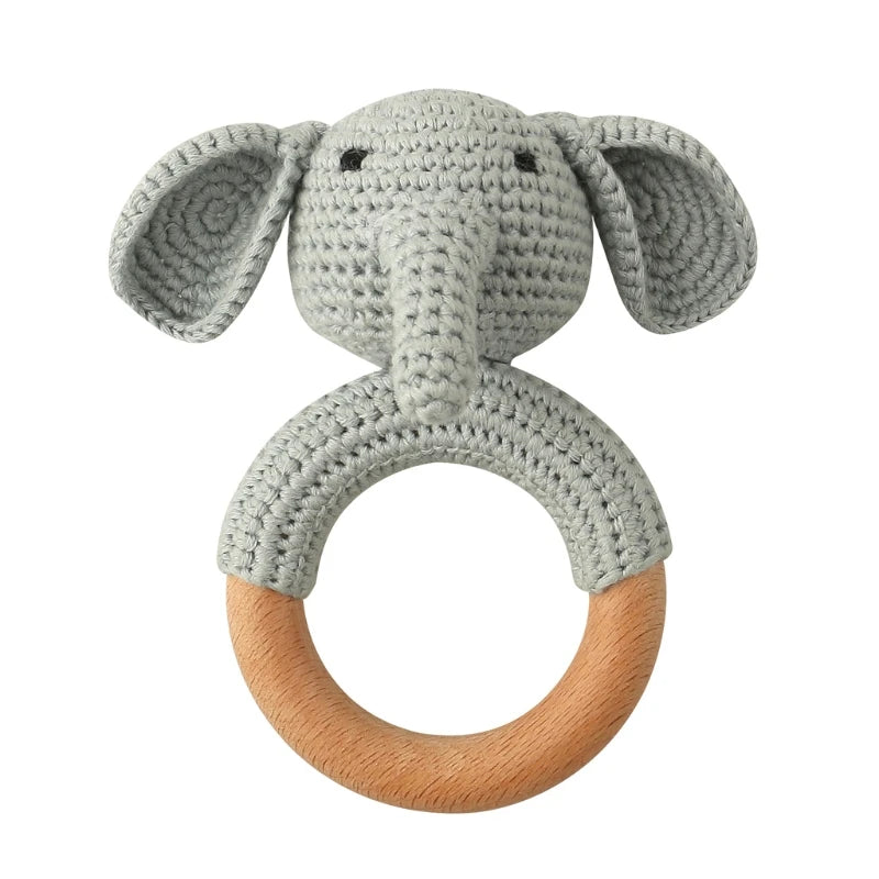 Handmade Crochet Bunny Teether Set- 3PCS Soft & Safe/Natural Beech Wood Baby Rattles