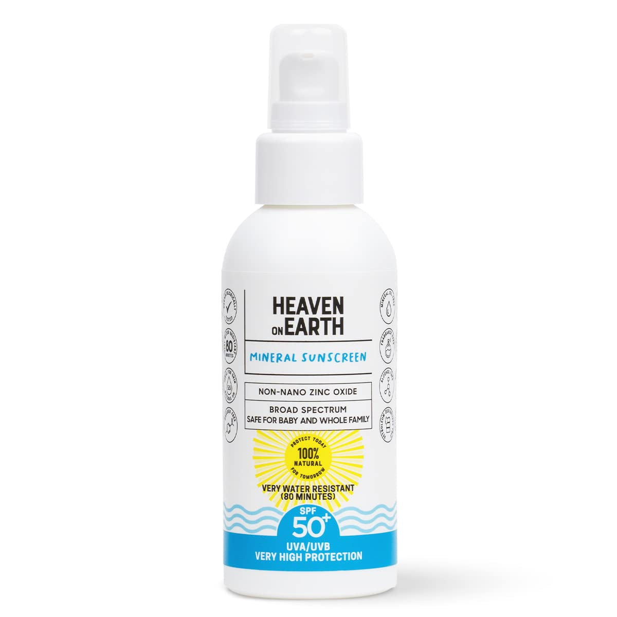 Natural Vegan SPF 50+ Mineral Sunscreen - Water Resistant, Safe for Newborns & Family - Non-Nano Titanium Dioxide Free - 100ml