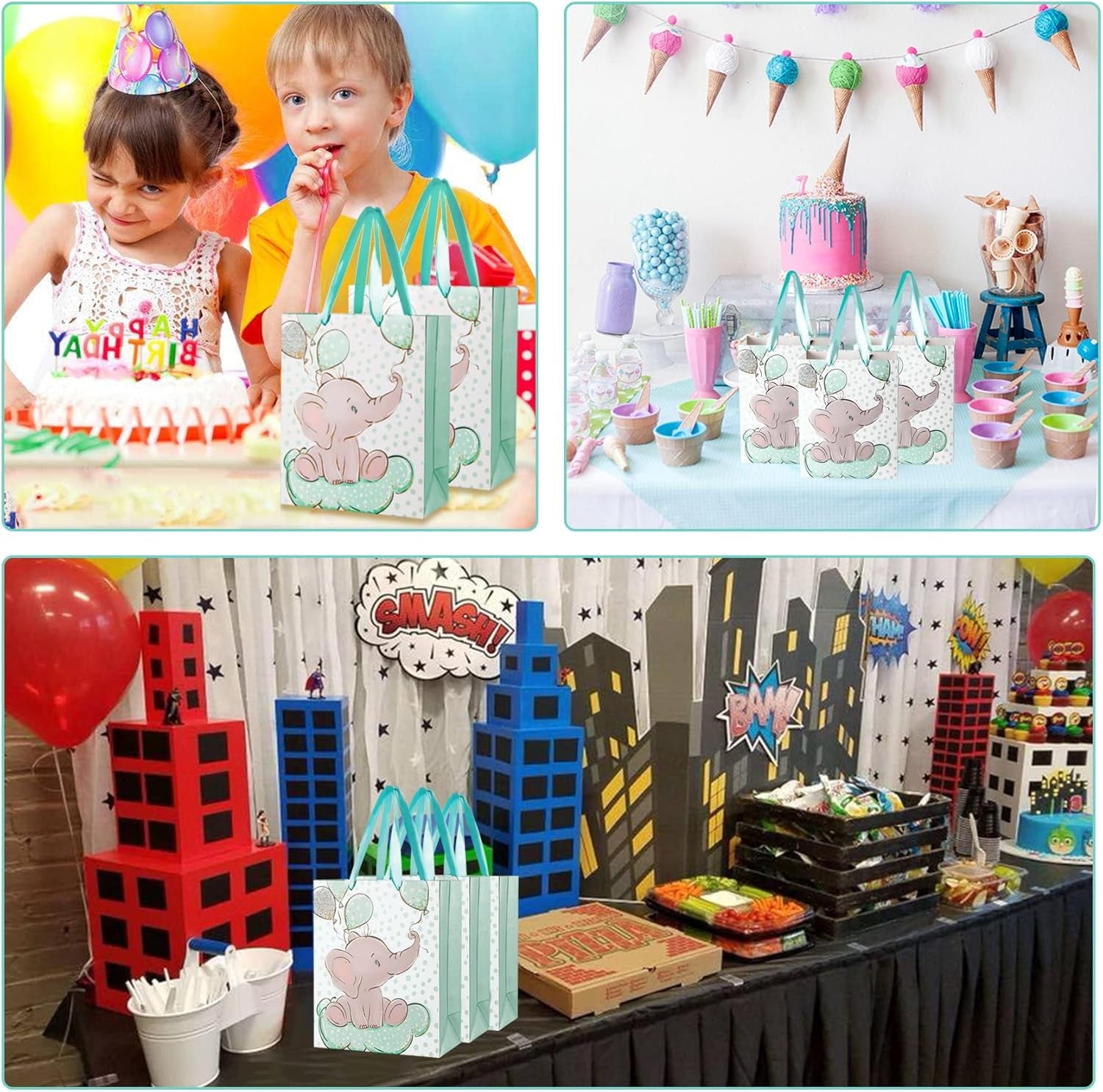 Sharlity 24 Pack Small Elephant Baby Gift Bags - Perfect for Baby Showers, Birthday Parties & Animal Theme Celebrations!