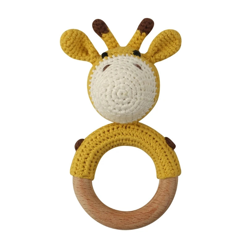 Handmade Crochet Bunny Teether Set- 3PCS Soft & Safe/Natural Beech Wood Baby Rattles