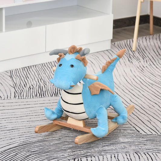 Wooden Dinosaur Rocking Horse, Realistic Sounds,  Prehistoric Child Ride-On Toy, Blue, For 18-36 Months