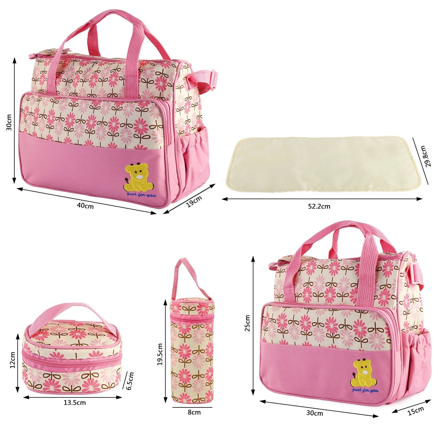 Stylish Diaper Bag Tote for Boys & Girls - 5-Piece Multifunctional Mommy Bag with Shoulder Strap - Large Size