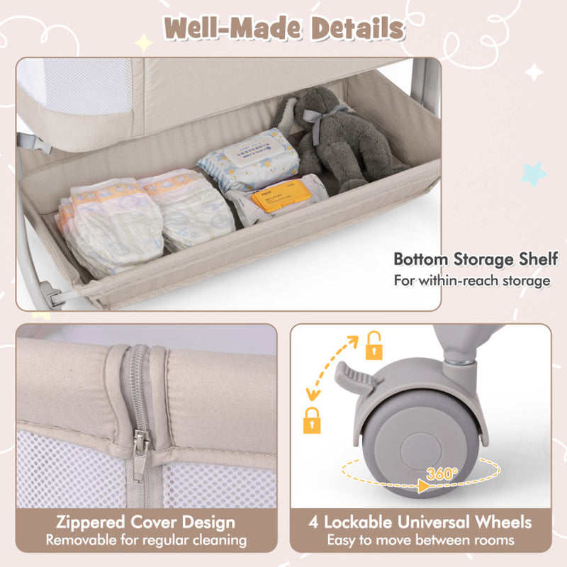 3-in-1 Baby Bassinet Bedside Sleeper with Anti-Reflux Incline & 6-Level Height Adjustment - Cradle, Crib & Bedside Mode (0-6 Month)