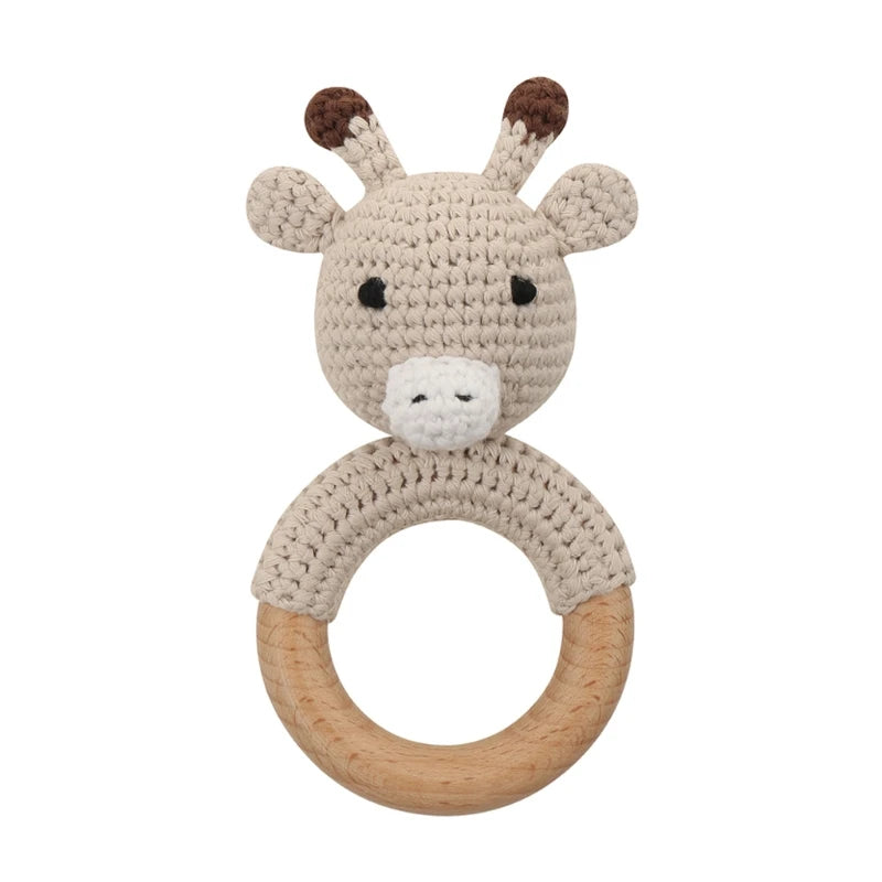 Handmade Crochet Bunny Teether Set- 3PCS Soft & Safe/Natural Beech Wood Baby Rattles