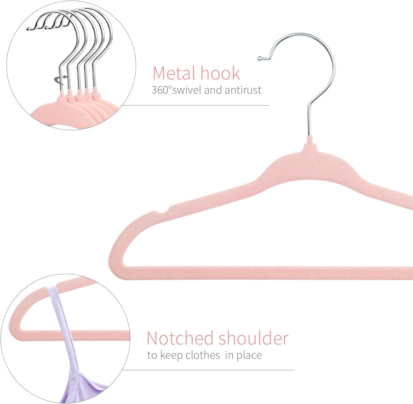 Kids Coat Hangers, Stylish Light Pink Baby Hangers - 15 Pack Ultra Thin & Non-Slip