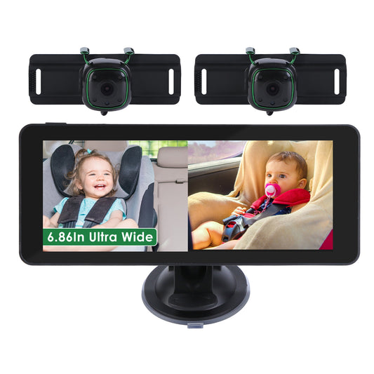 1Pc 1080P Baby Car Monitor with Dual Cameras – Wide Angle Safety Backseat Camera System