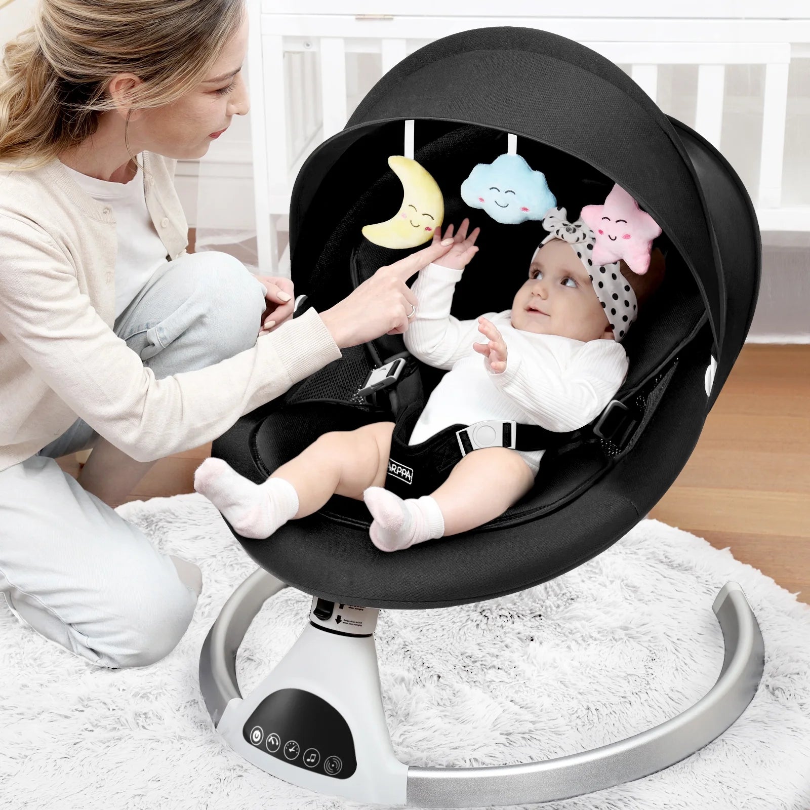 HARPPA Electric Baby Swing - 5 Speeds Rocker with Remote control & Bluetooth Music (Black)