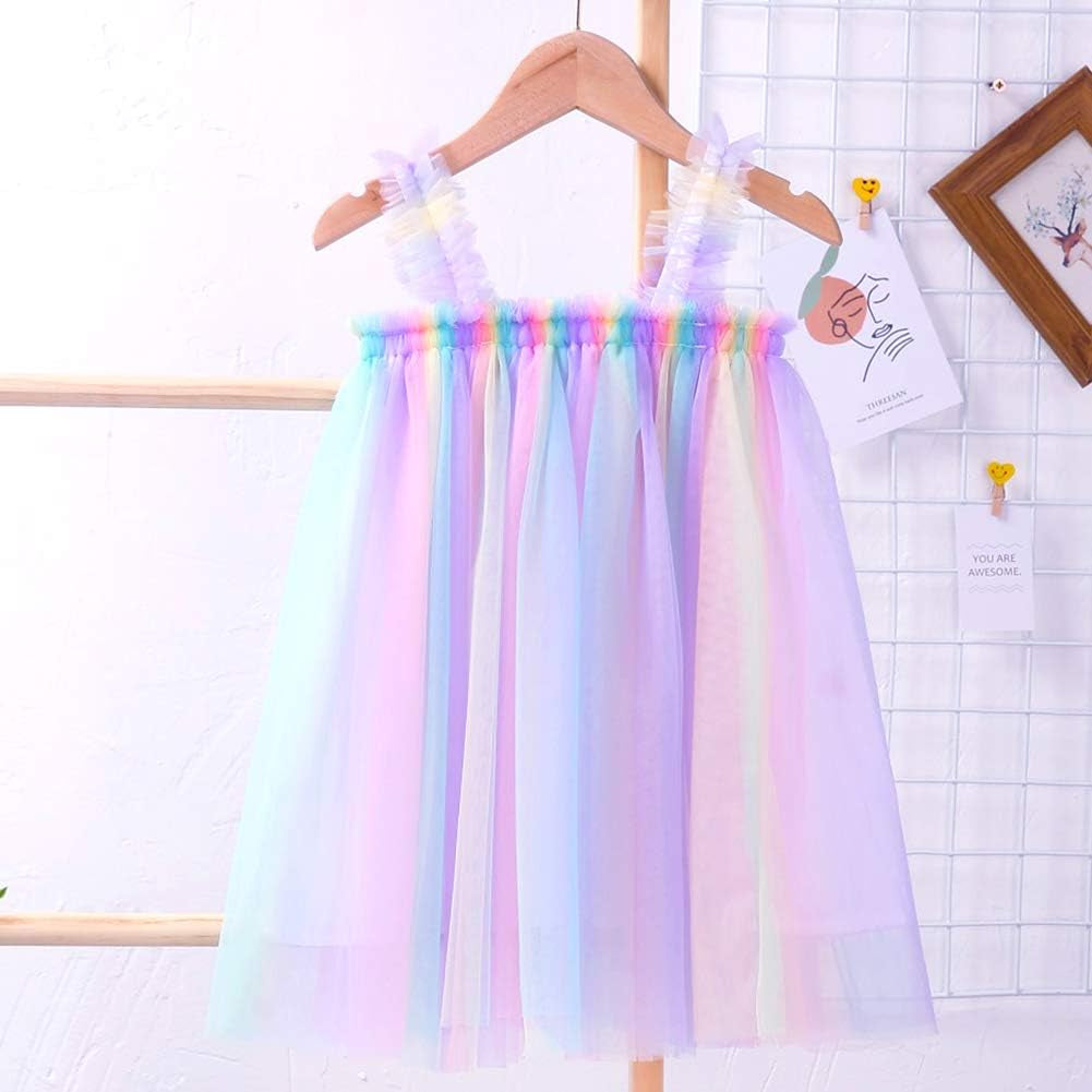 Layered Tulle Tutu Dress for Toddler Girls,Baby Girl Rainbow Tutu Princess Skirt Set with Flower Headband.