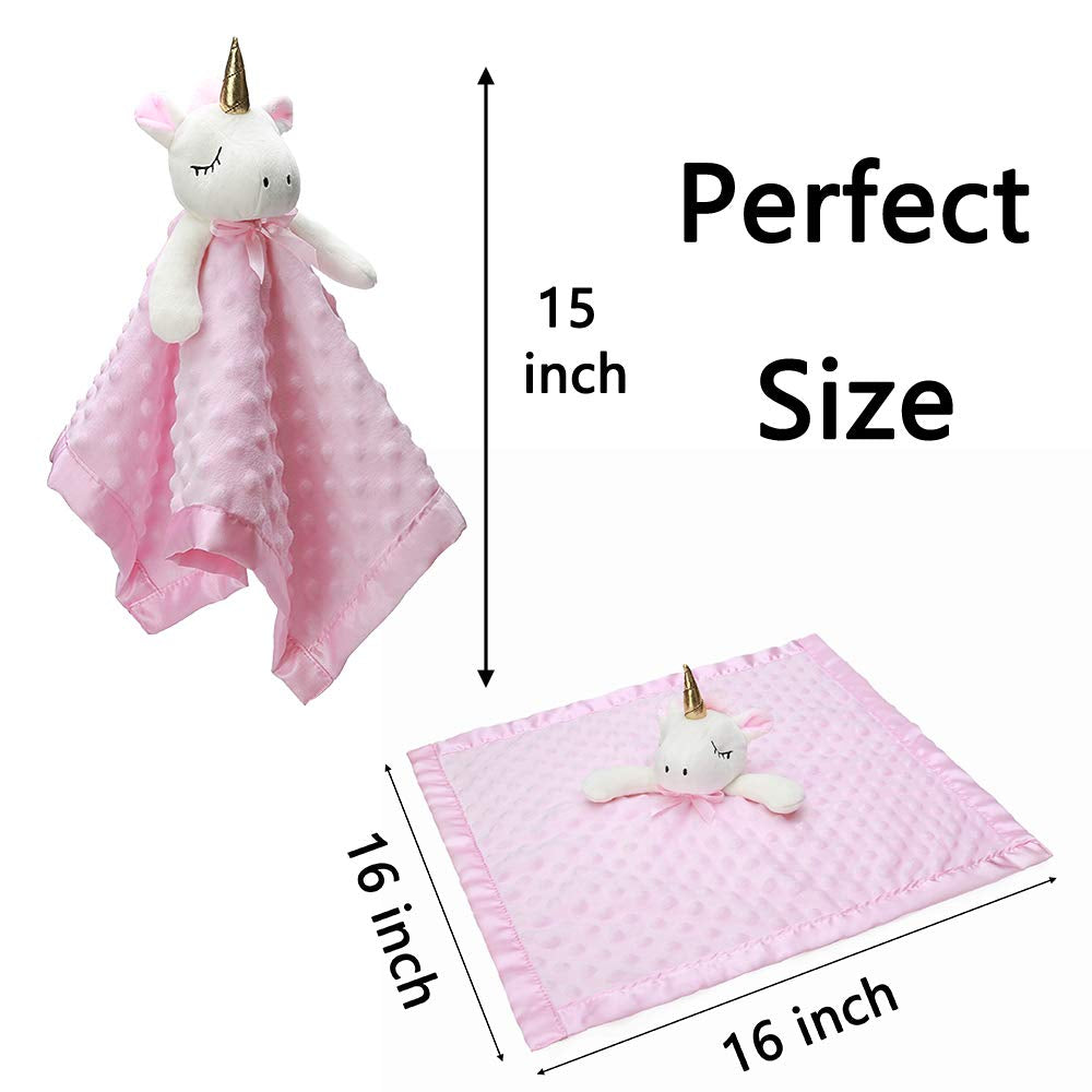 Unicorn Loveys for Babies Soft Plush Pink Security Blanket for Newborn, Infant and Toddler, 16 Inch