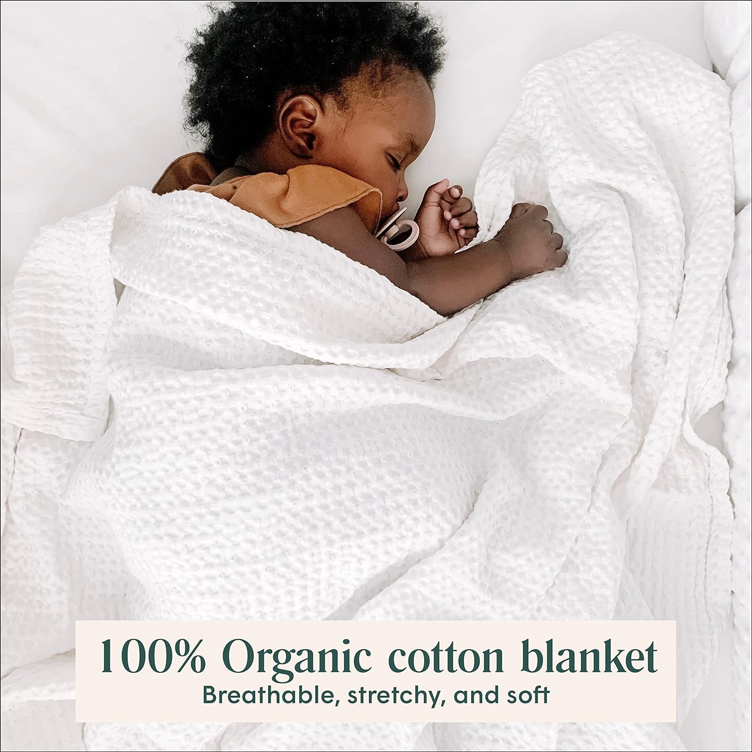 Waffle Swaddle Blanket - Cotton Soft, Breathable for Nursery & Stroller - Gender Neutral Toddler Blanket