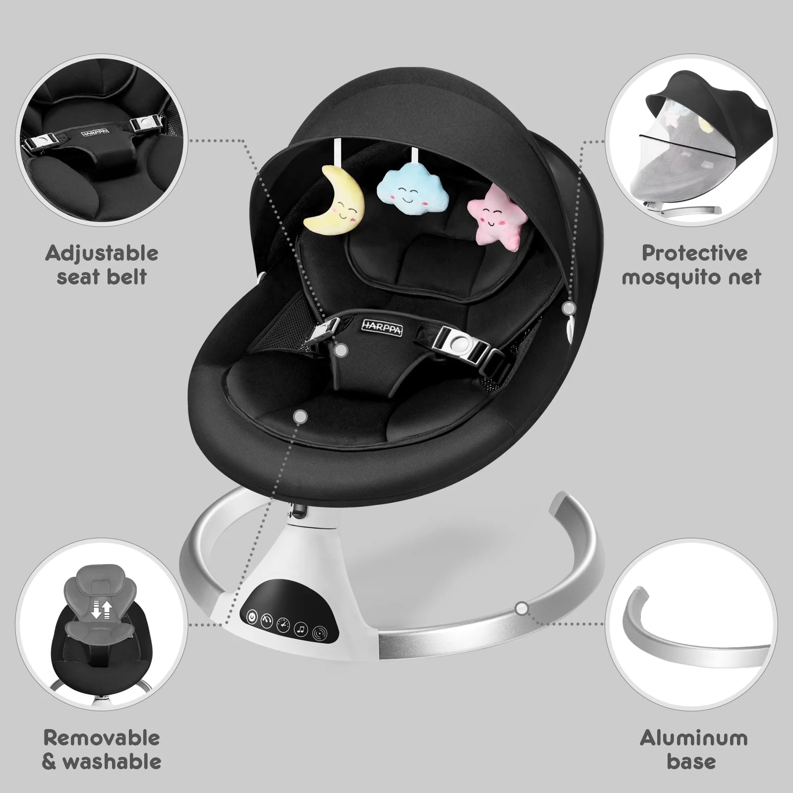 HARPPA Electric Baby Swing - 5 Speeds Rocker with Remote control & Bluetooth Music (Black)