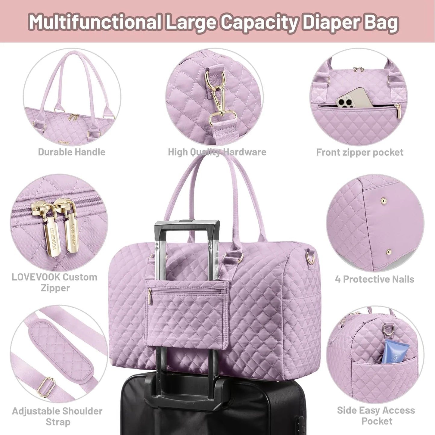 Stylish Lovevook Diaper Bag Tote - Spacious Mommy Bag for Hospital, Travel & Breastfeeding with Changing Pad & Pacifier Case