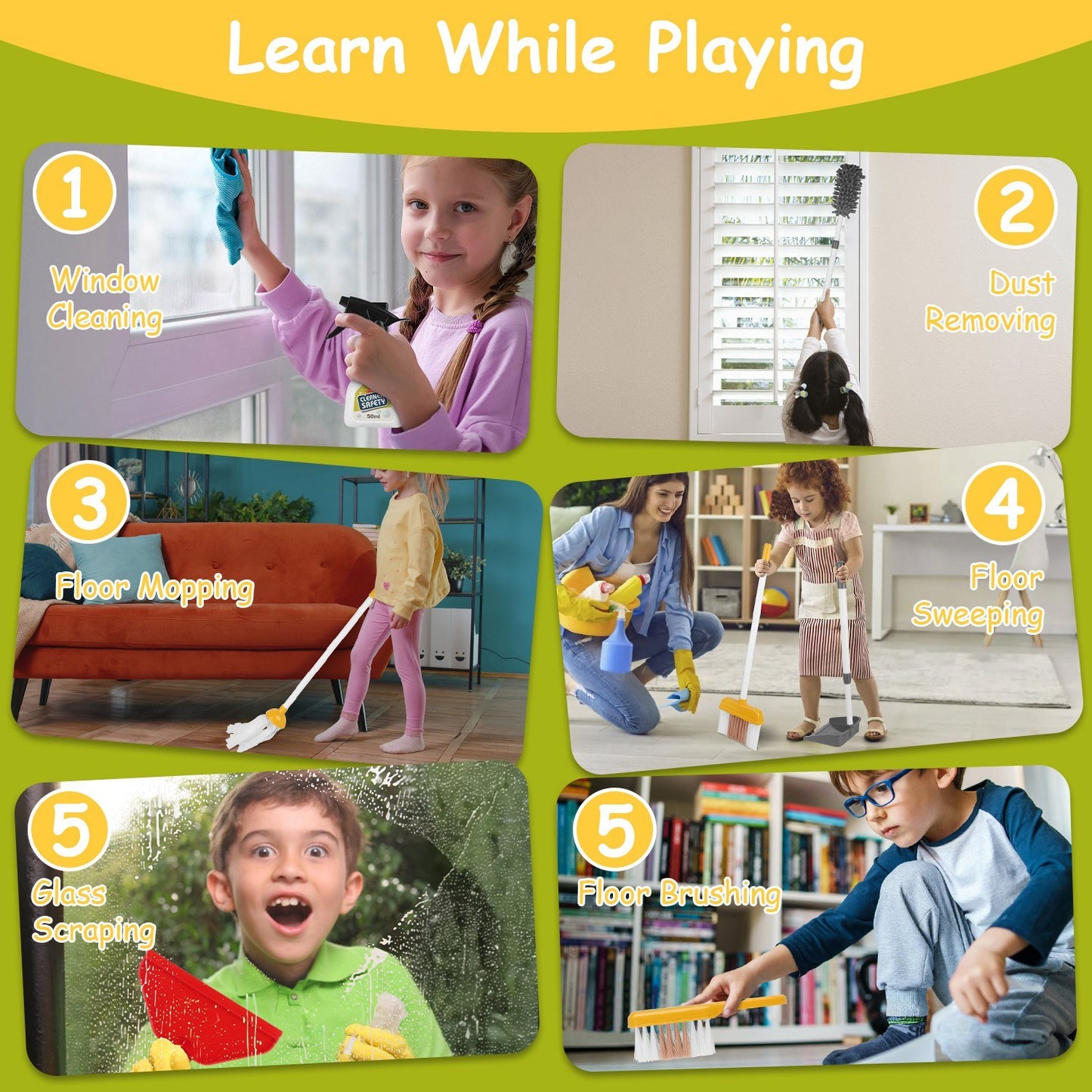 14Pcs Kids Cleaning Toy Set- Pretend Play Housekeeping Kit with Vacuum, Mop & Broom | Fun Learning Toy for Toddlers