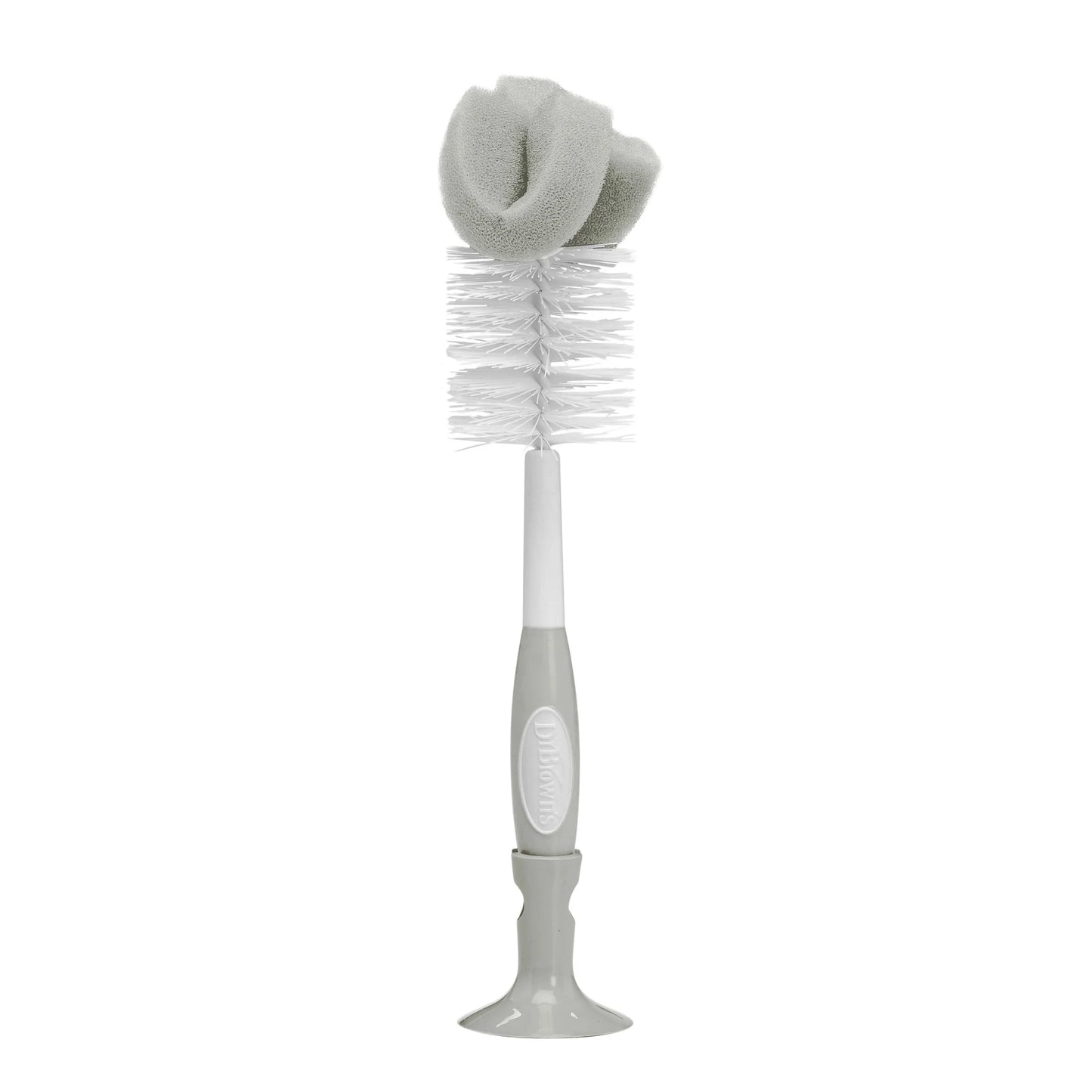 Dr. Brown's 4-in-1 Baby Bottle Cleaning Brush-Suction Stand, Sponge Brush & Nipple Cleaner (Gray)