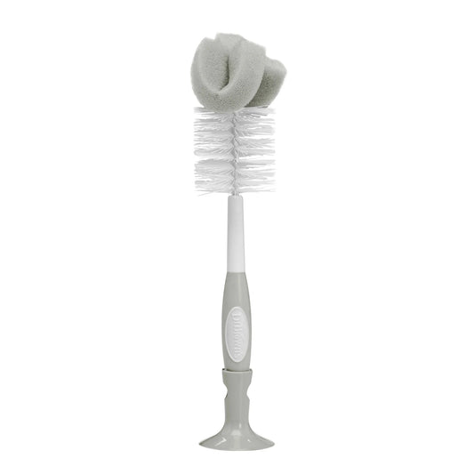 Dr. Brown's 4-in-1 Baby Bottle Cleaning Brush-Suction Stand, Sponge Brush & Nipple Cleaner (Gray)