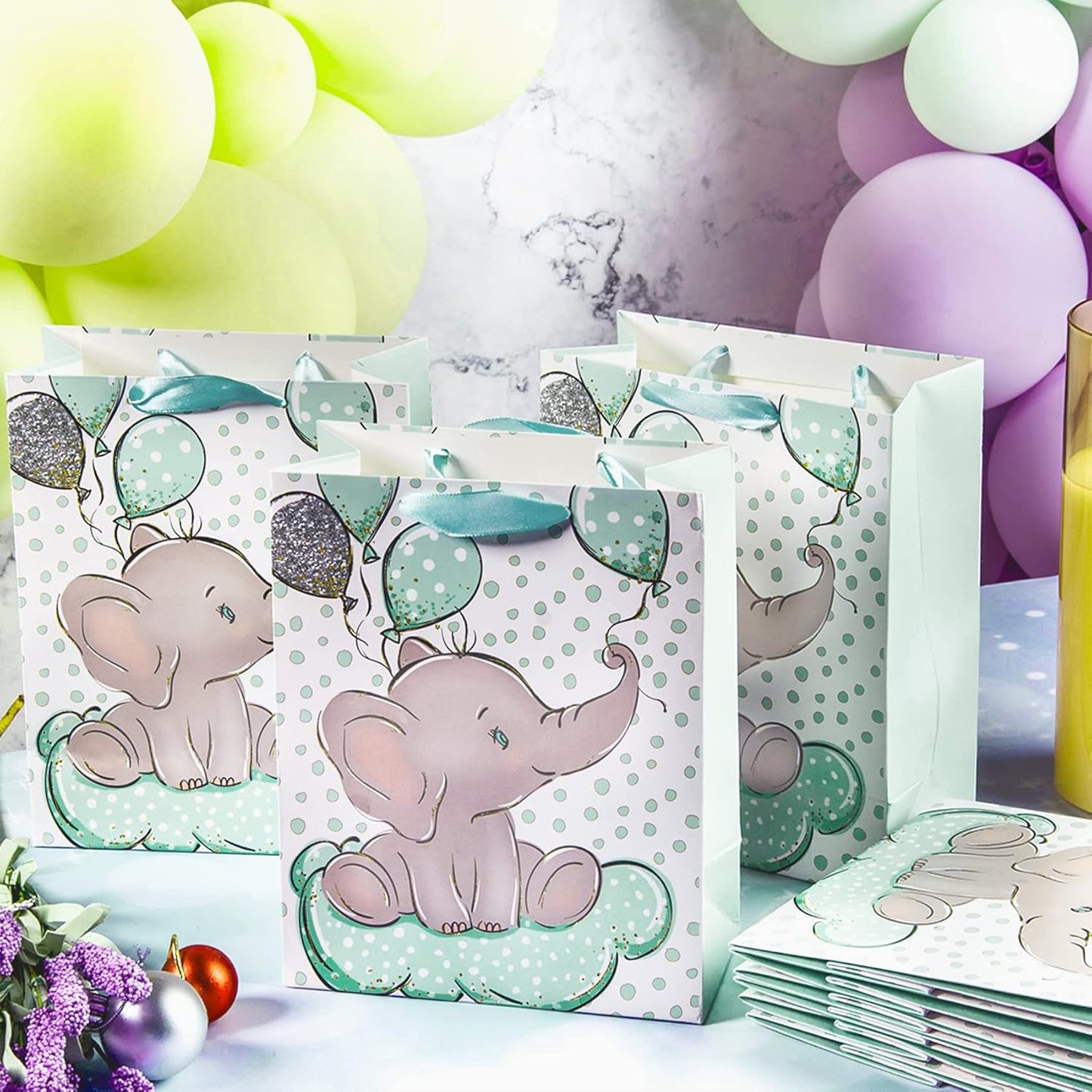 Sharlity 24 Pack Small Elephant Baby Gift Bags - Perfect for Baby Showers, Birthday Parties & Animal Theme Celebrations!
