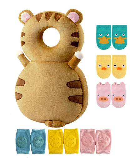 Toddler Baby Head Protector Backpack for Toddler Walker with Knee Pads&Anti-Slip Socks, Elephant