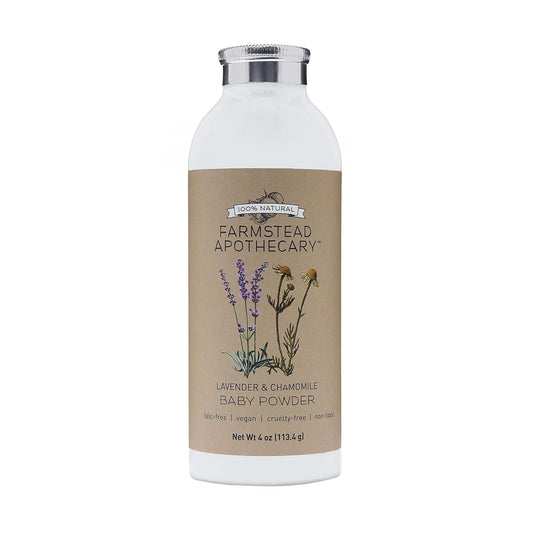 Farmstead Apothecary Natural Baby Powder - Talc-Free Formula Enriched with Chamomile, Calendula, and Lavender - 4 Oz