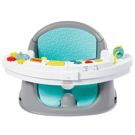 Music & Lights 3-In-1 Discovery Seat & Booster, Toddler Booster Seat for Dining Table or Kitchen Chair, Baby Activity Center & Snack Tray, Teal