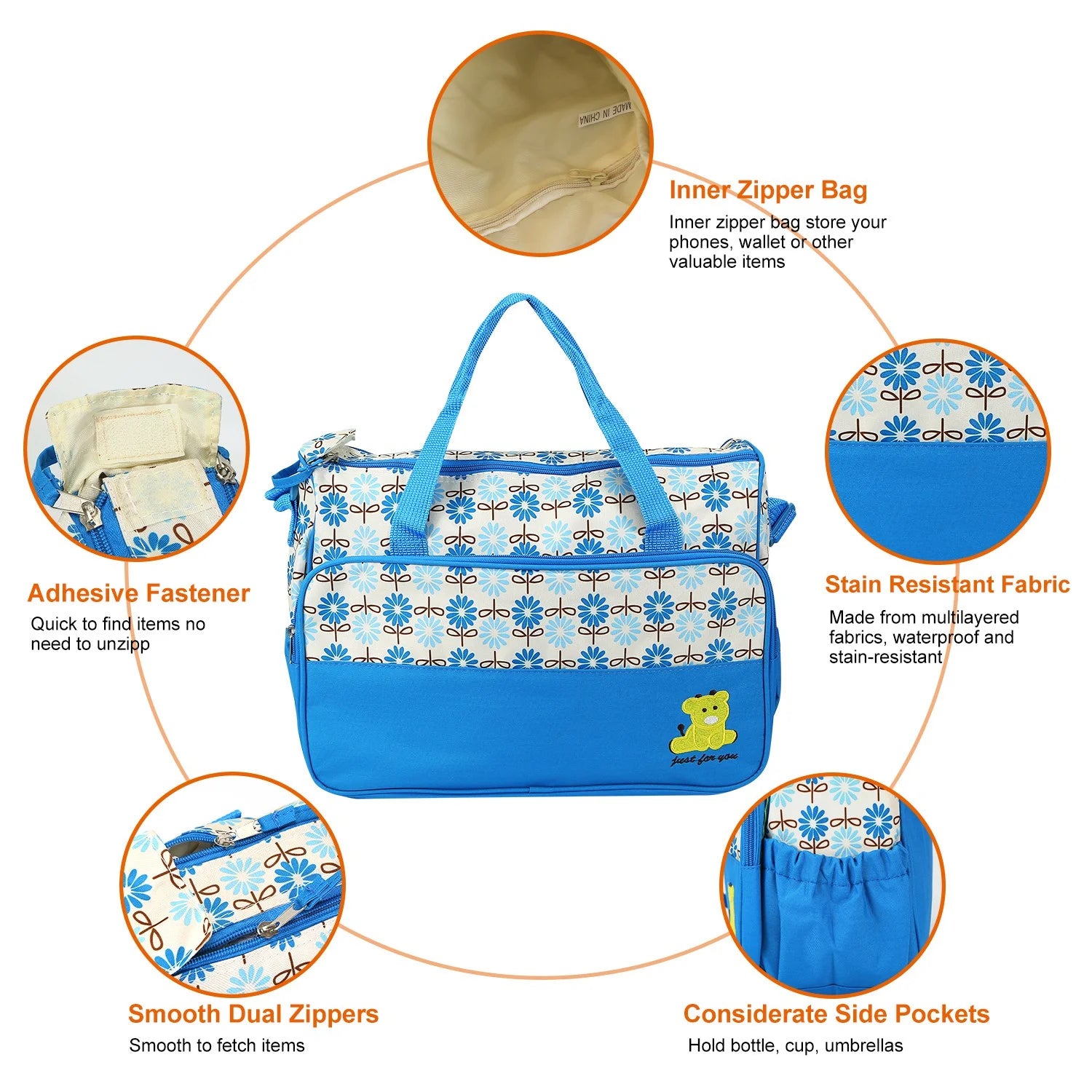 Imountek 5-Piece Waterproof Baby Diaper Bag Backpack with Changing Pad - Stylish Multi-Function Travel Tote in Blue