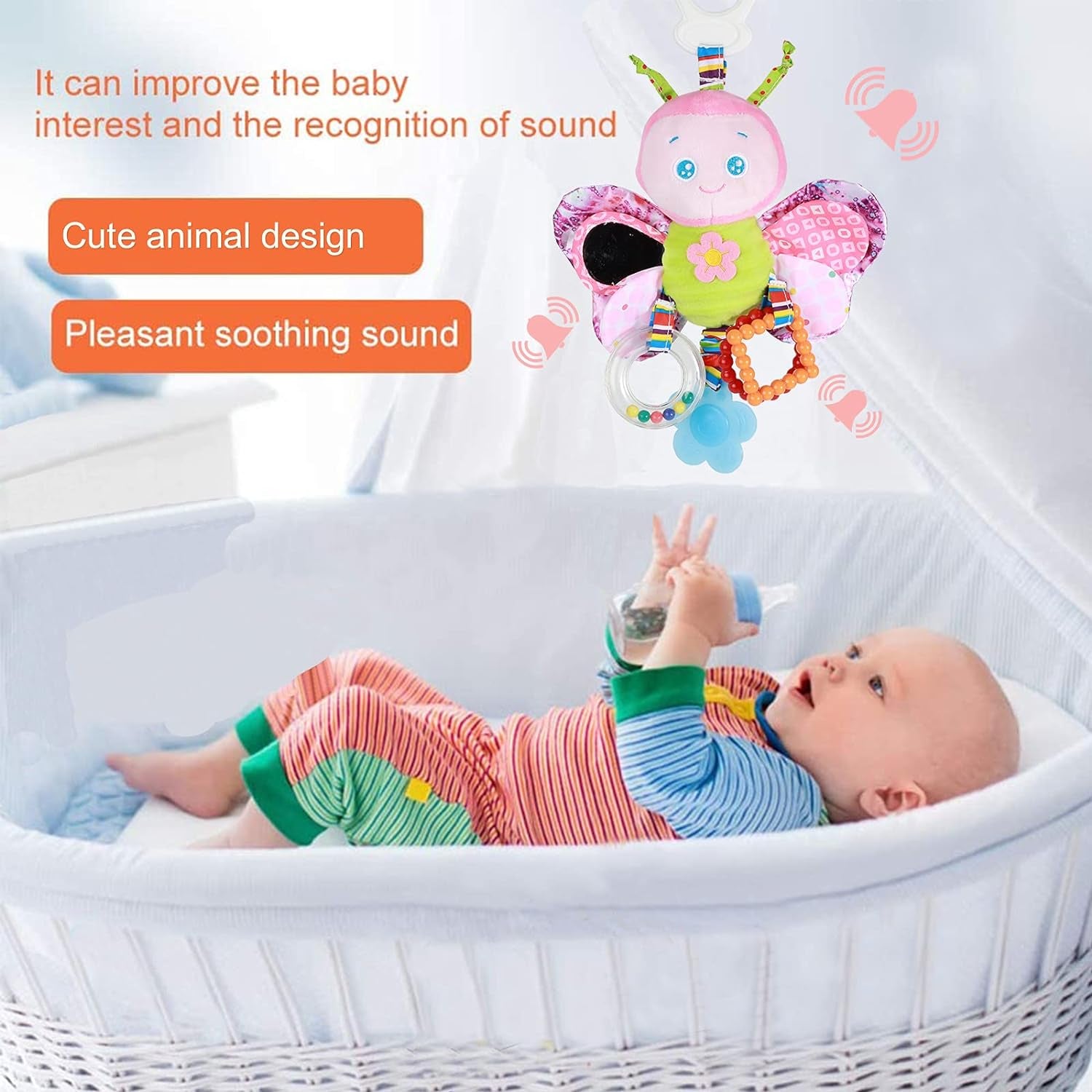 Premium Baby Stroller and Car Seat Toy - Plush Rattle with Teether for Infants Aged 3-12 Months, Ideal for All Genders