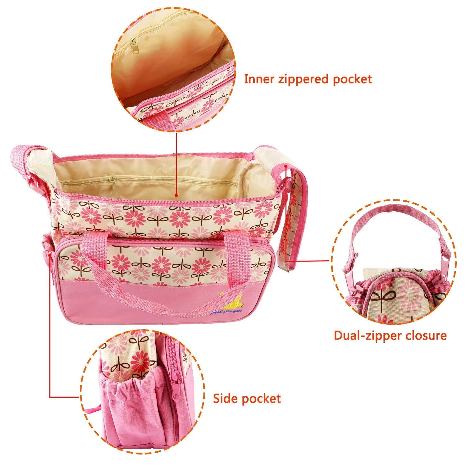 Stylish Diaper Bag Tote for Boys & Girls - 5-Piece Multifunctional Mommy Bag with Shoulder Strap - Large Size