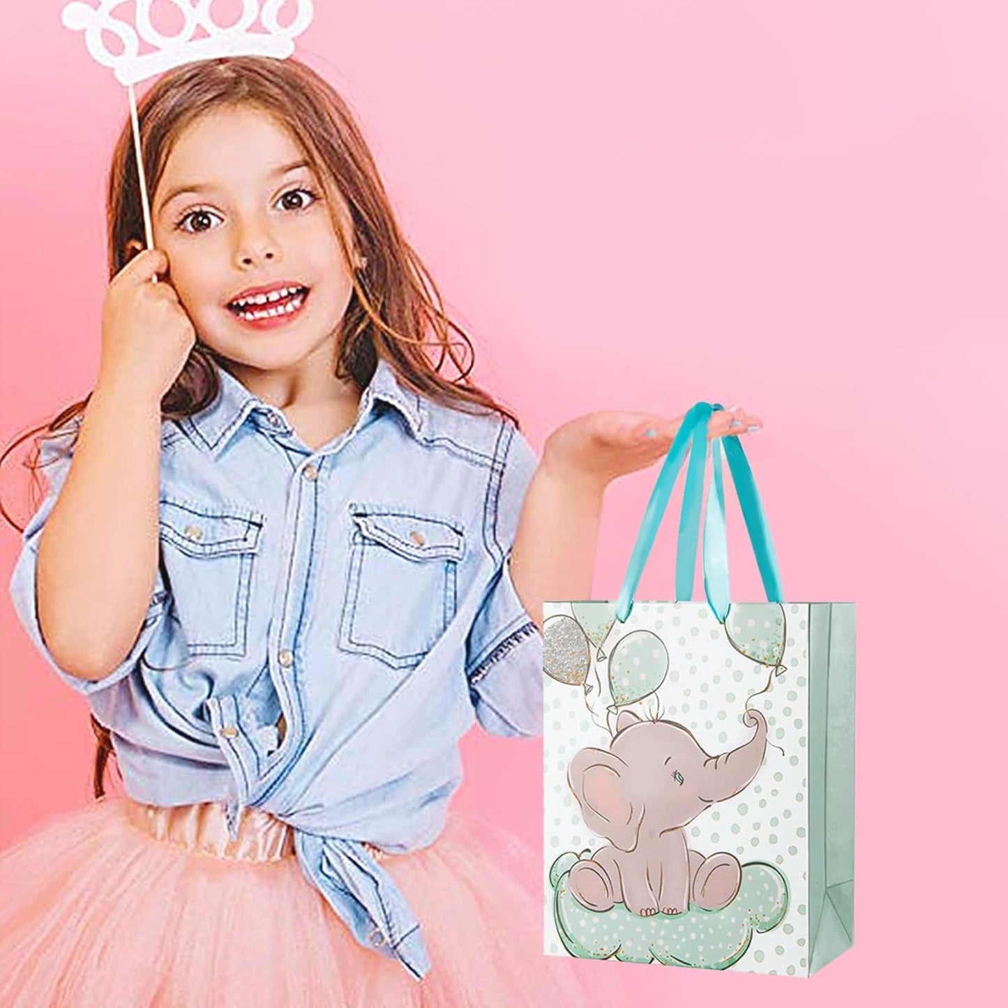 Sharlity 24 Pack Small Elephant Baby Gift Bags - Perfect for Baby Showers, Birthday Parties & Animal Theme Celebrations!