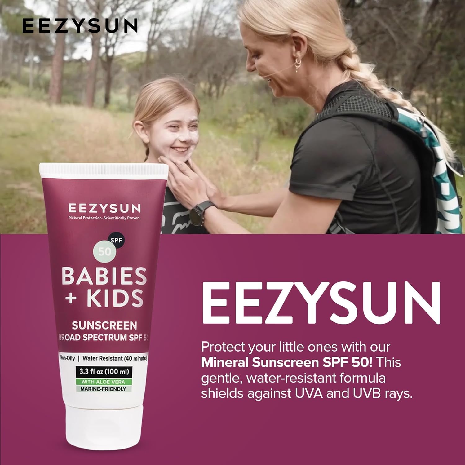 Gentle SPF 50 Mineral Sunscreen for Babies & Kids | Aloe Vera | Sensitive Skin Approved | Sweat & Water Resistant | Cruelty-Free & Reef-Safe | Travel Size - 3.3 FL OZ