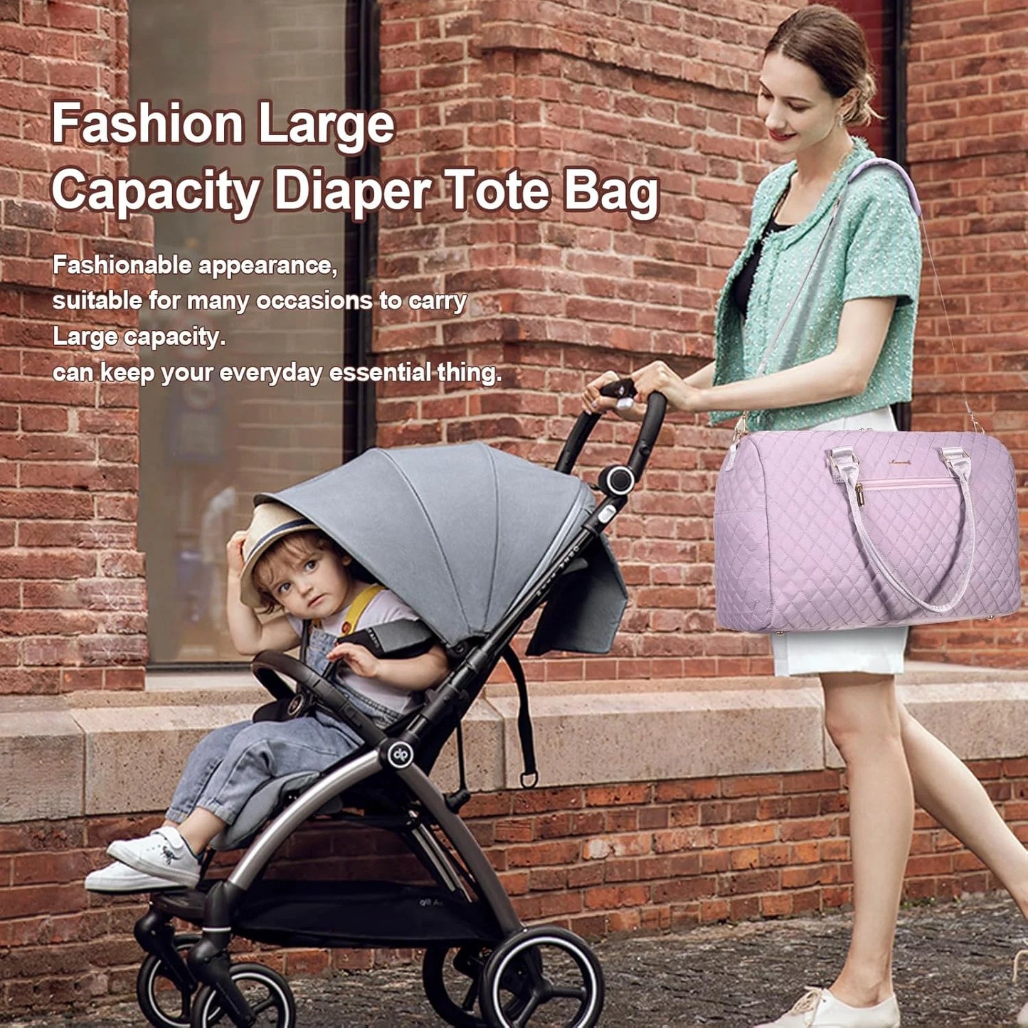 Stylish Lovevook Diaper Bag Tote - Spacious Mommy Bag for Hospital, Travel & Breastfeeding with Changing Pad & Pacifier Case