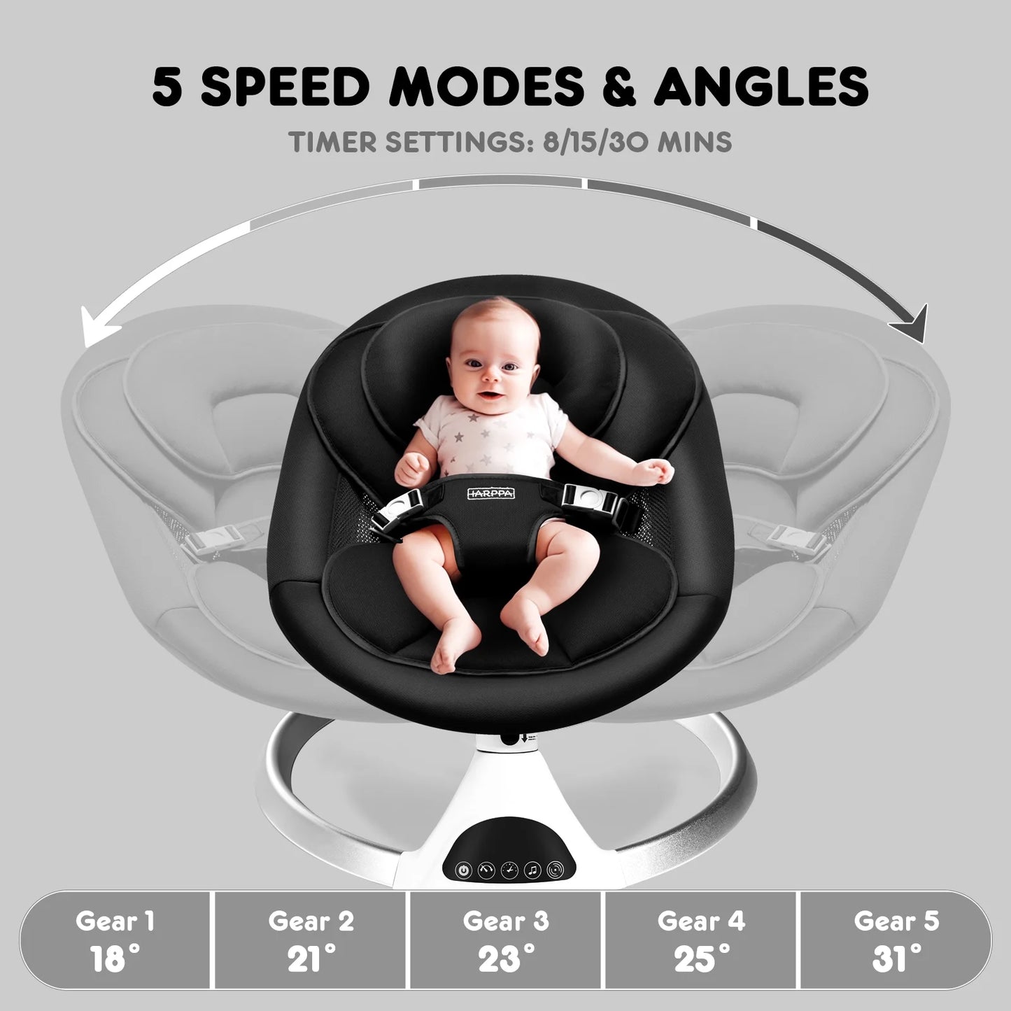 HARPPA Electric Baby Swing - 5 Speeds Rocker with Remote control & Bluetooth Music (Black)