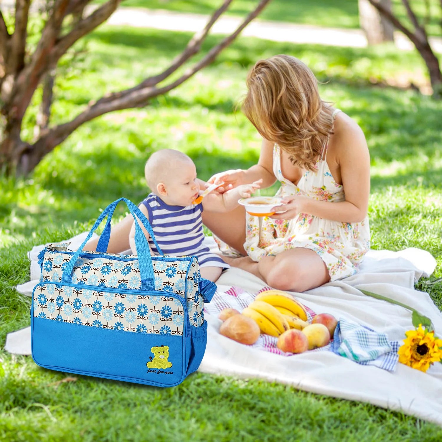 Imountek 5-Piece Waterproof Baby Diaper Bag Backpack with Changing Pad - Stylish Multi-Function Travel Tote in Blue