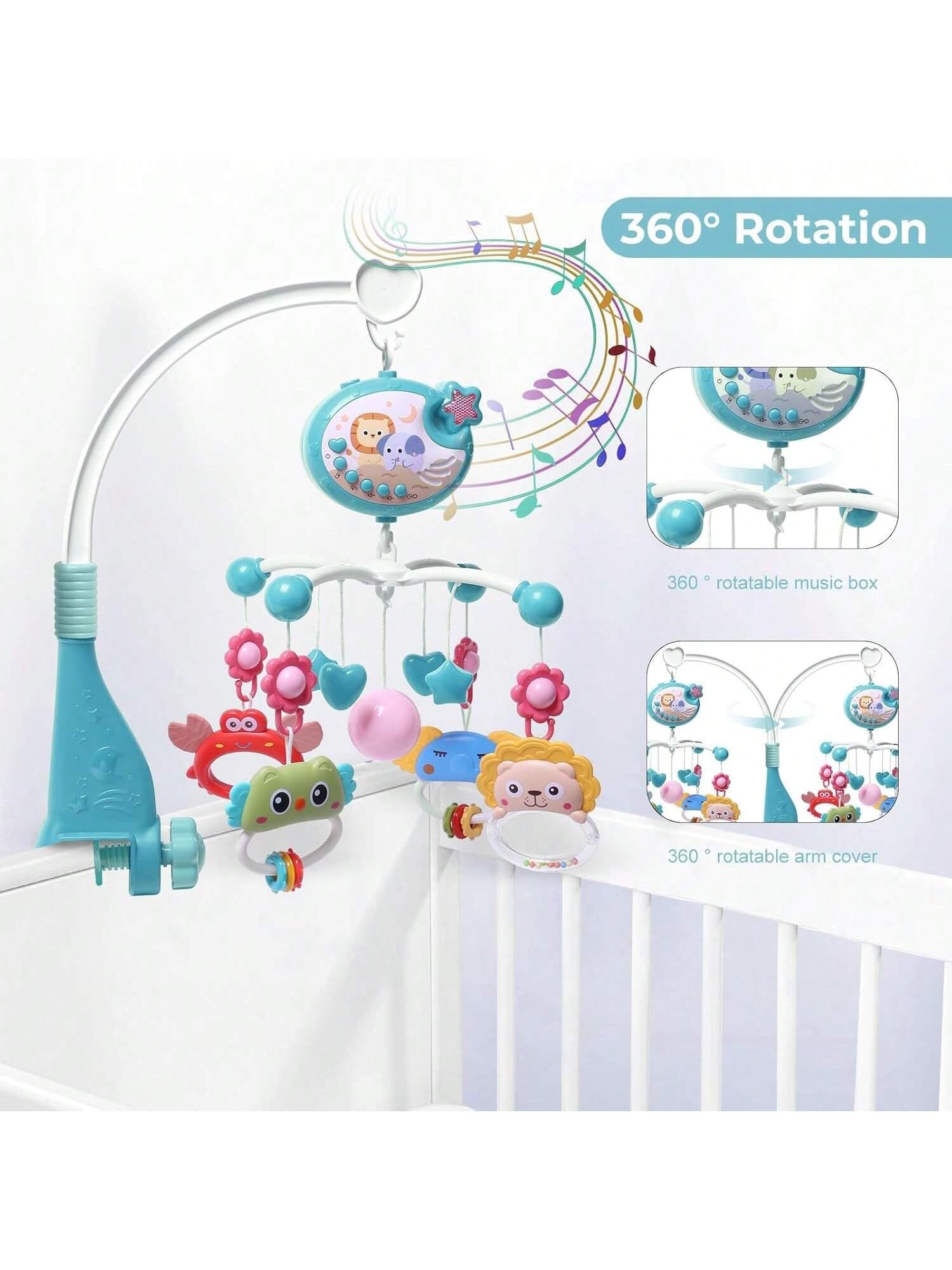 Baby Musical Mobile Crib with Music and Lights, Projection, Take-Along Rattle and Music Box for Babies Boy Girl Toddler Sleep