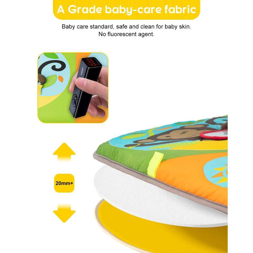 Baby Play Mat Zoo Themed Sensory Baby Toys for 0-6 Months Infant Washable Baby Gym Play Mat