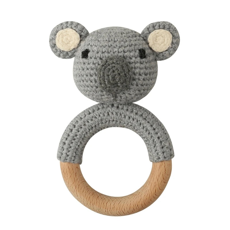 Handmade Crochet Bunny Teether Set- 3PCS Soft & Safe/Natural Beech Wood Baby Rattles