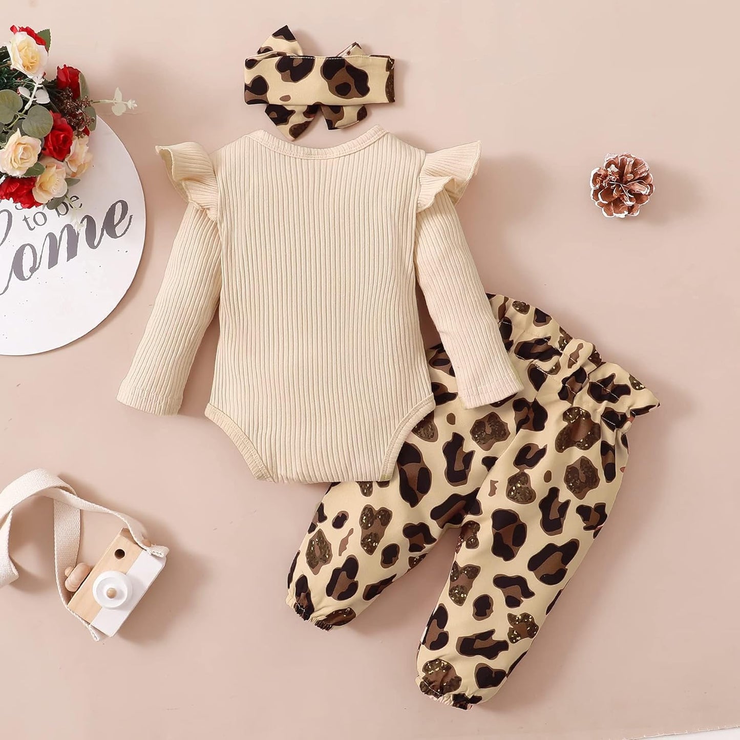 Adorable OLLUISNEO Baby Girl Floral Romper & Pant Set with Headband