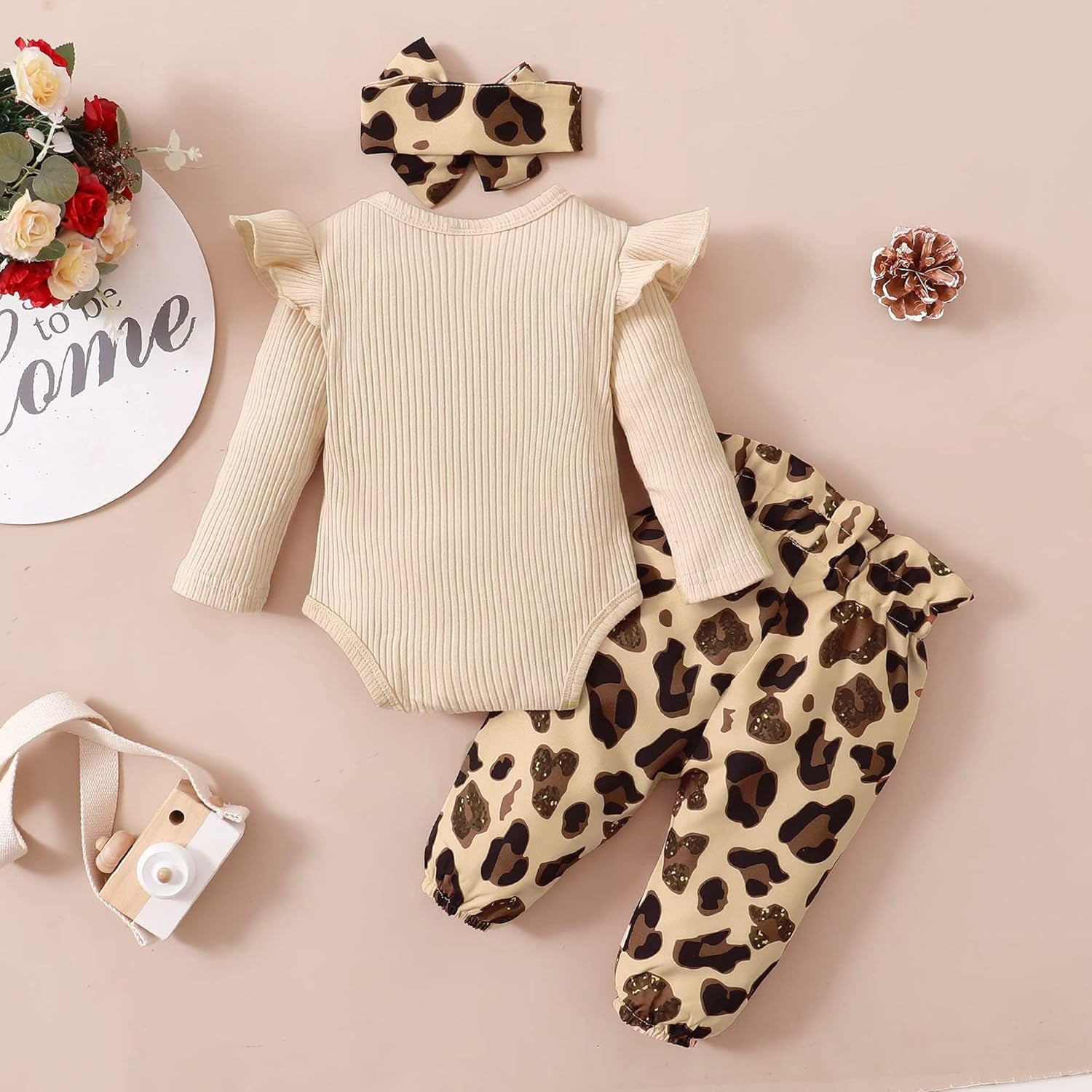 Adorable OLLUISNEO Baby Girl Floral Romper & Pant Set with Headband