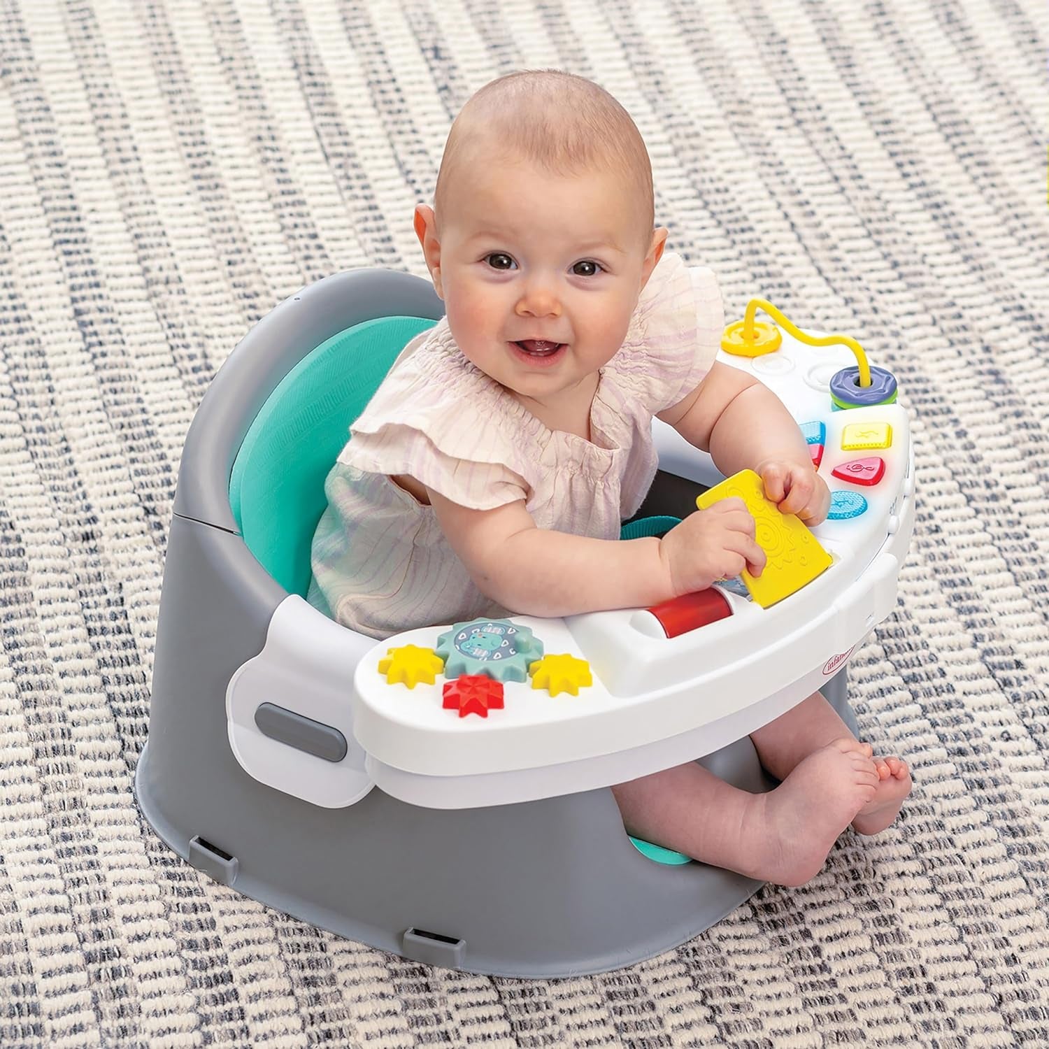 Music & Lights 3-In-1 Discovery Seat & Booster, Toddler Booster Seat for Dining Table or Kitchen Chair, Baby Activity Center & Snack Tray, Teal