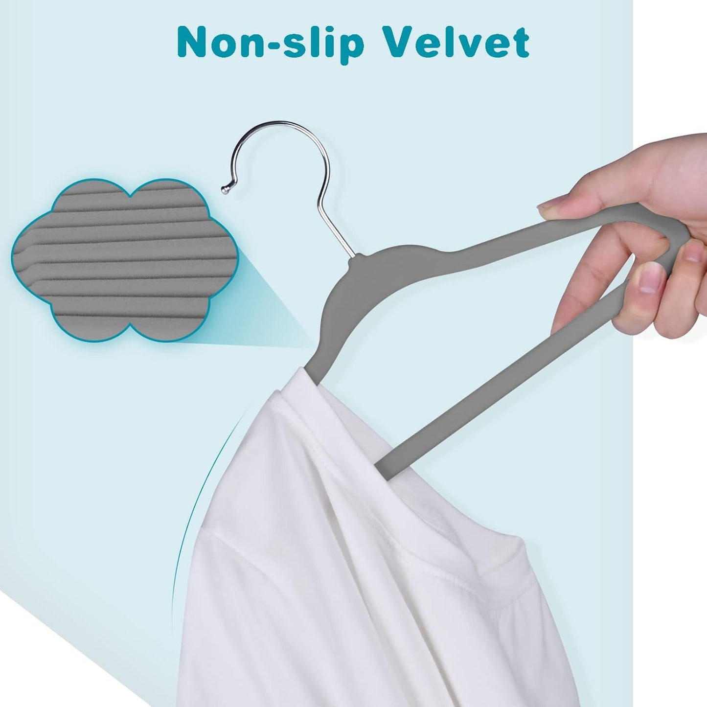 BAGAIL 50-Pack Kids Velvet Non-Slip Hangers - Perfect 11-Inch Size for Infants and Toddlers (Grey)
