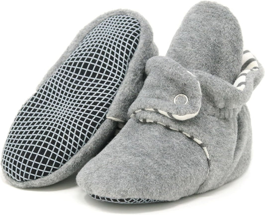 Premium Organic Fleece Baby Booties - Snap Closure, Non - Slip, Adjustable Fit (0 - 36 M).