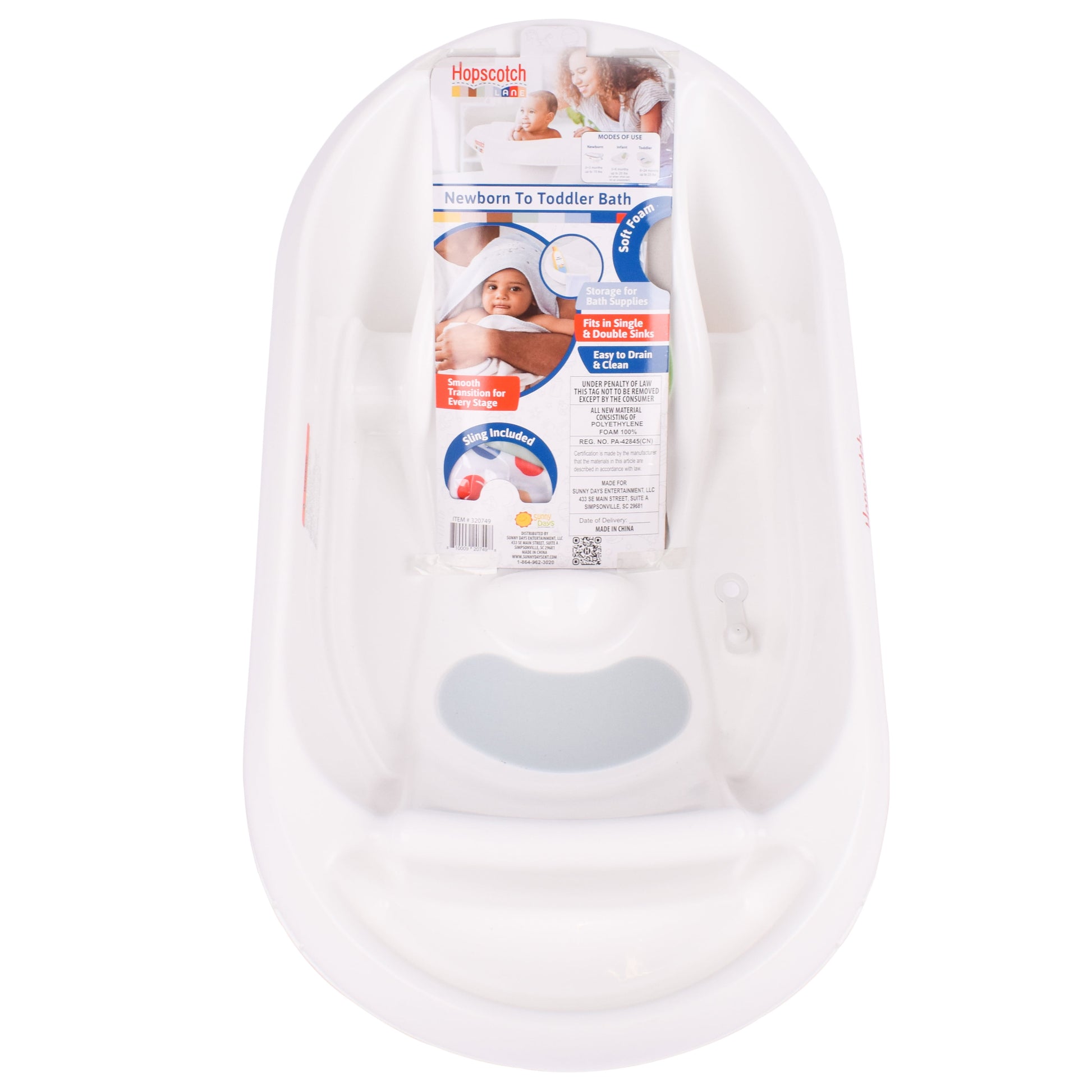 Hopscotch Lane 3-in-1 Rigid Baby Bathtub with Sling - Perfect for Newborns to Toddlers, Unisex, Ages 0+ Months