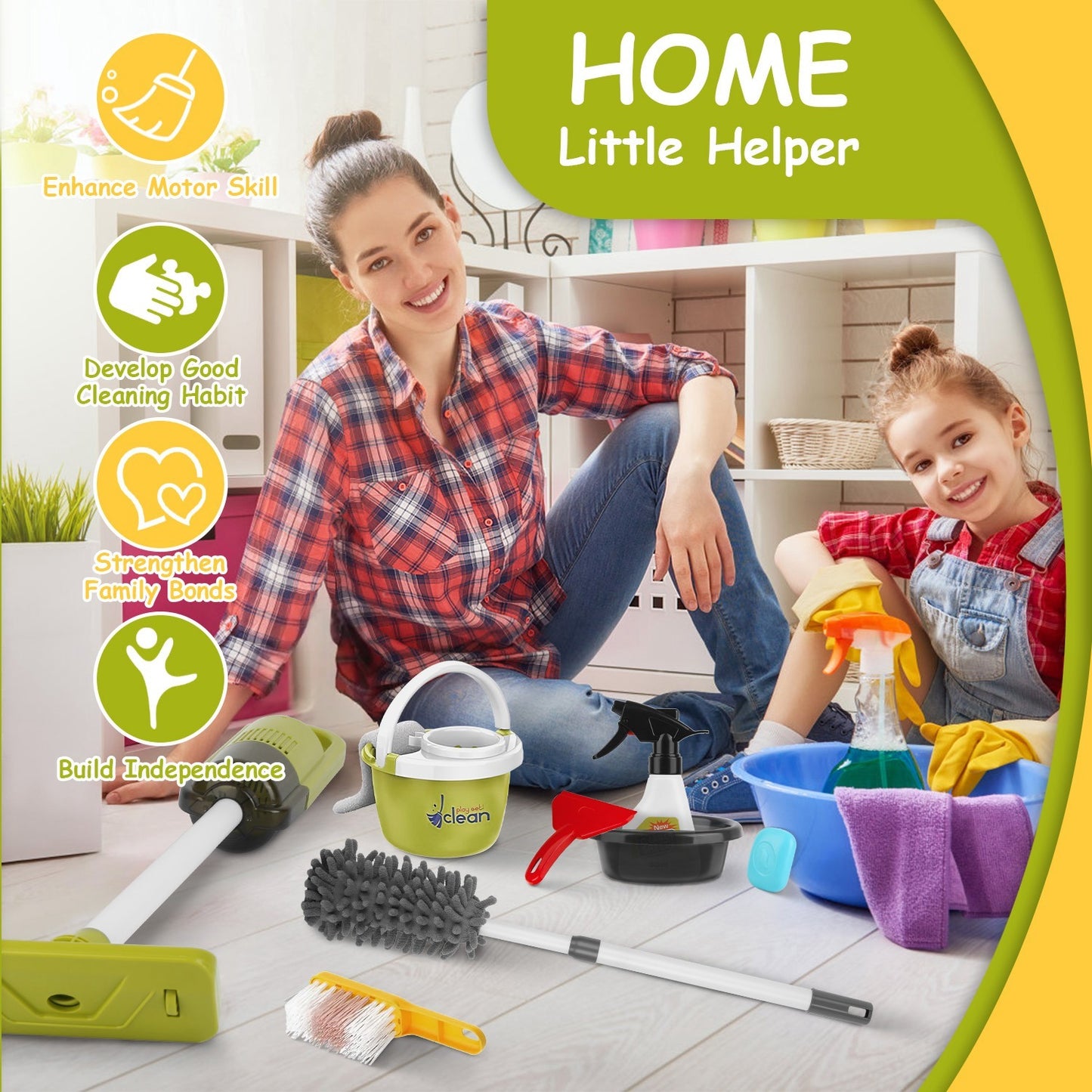 14Pcs Kids Cleaning Toy Set- Pretend Play Housekeeping Kit with Vacuum, Mop & Broom | Fun Learning Toy for Toddlers